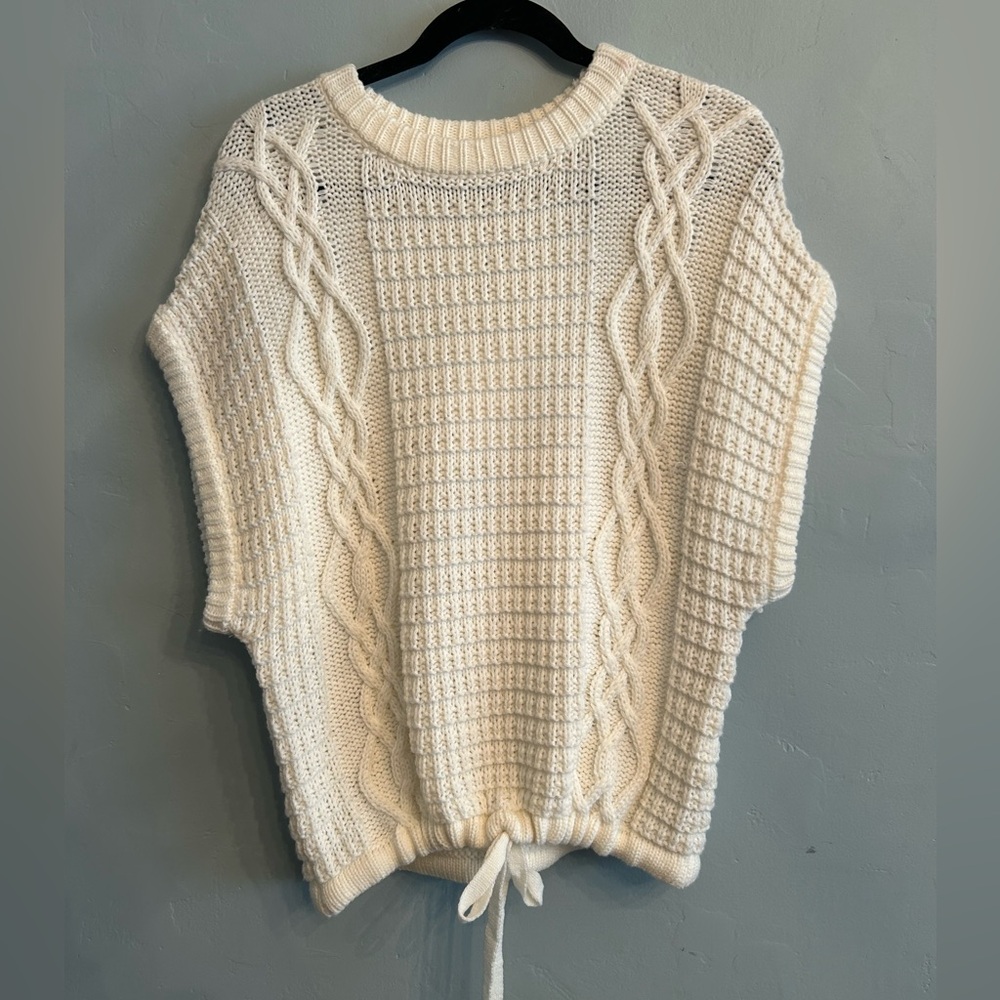 Off White Cap Sleeve Cable Knit Crop Sweater - Picture 4 of 5